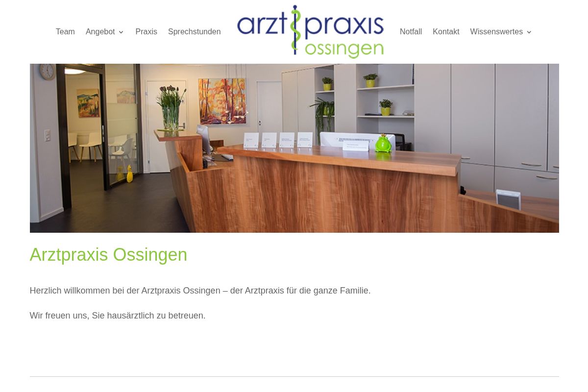 Screenshot der Website der Arztpraxis Ossingen