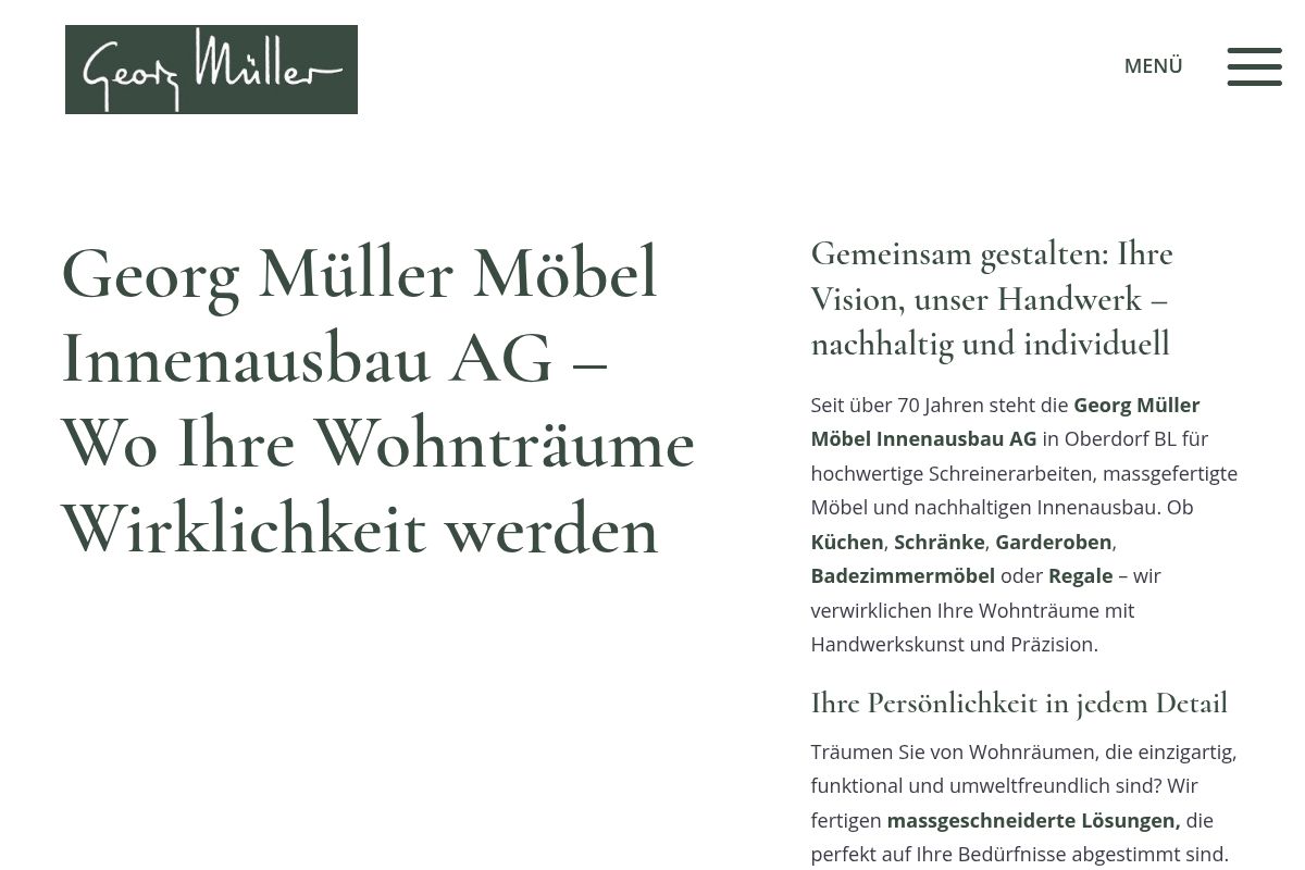 Screenshot der Website von Müller Innenausbau